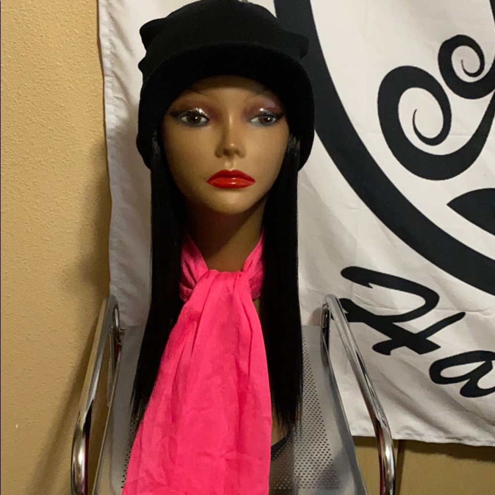 New Black beanie human hair in 14in hat wig